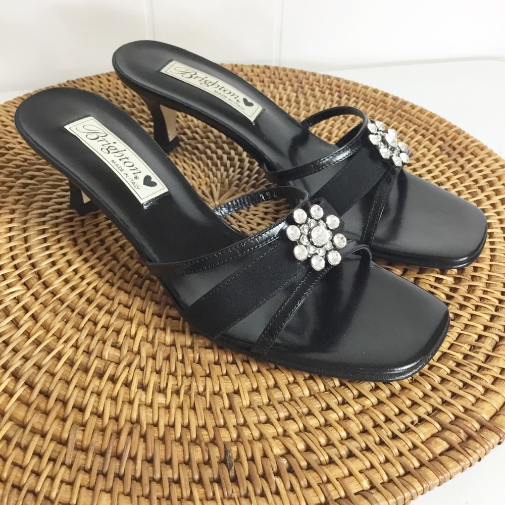 Brighton Twyla Black Floral Heel Sandals Shoes Black Size 7 M
